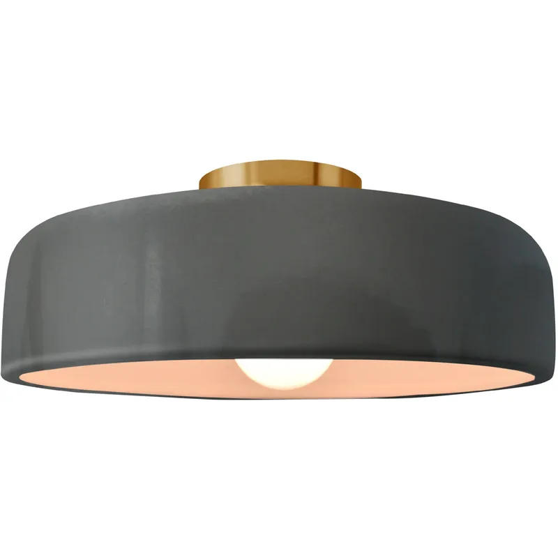 Radiance Collection - Spire 1 Light 13 inch Gloss Grey and Brushed Brass Semi-Flush Ceiling Light in Replaceable Bulb, Gloss Gray, 13W x 6H, Form+Finish+Function