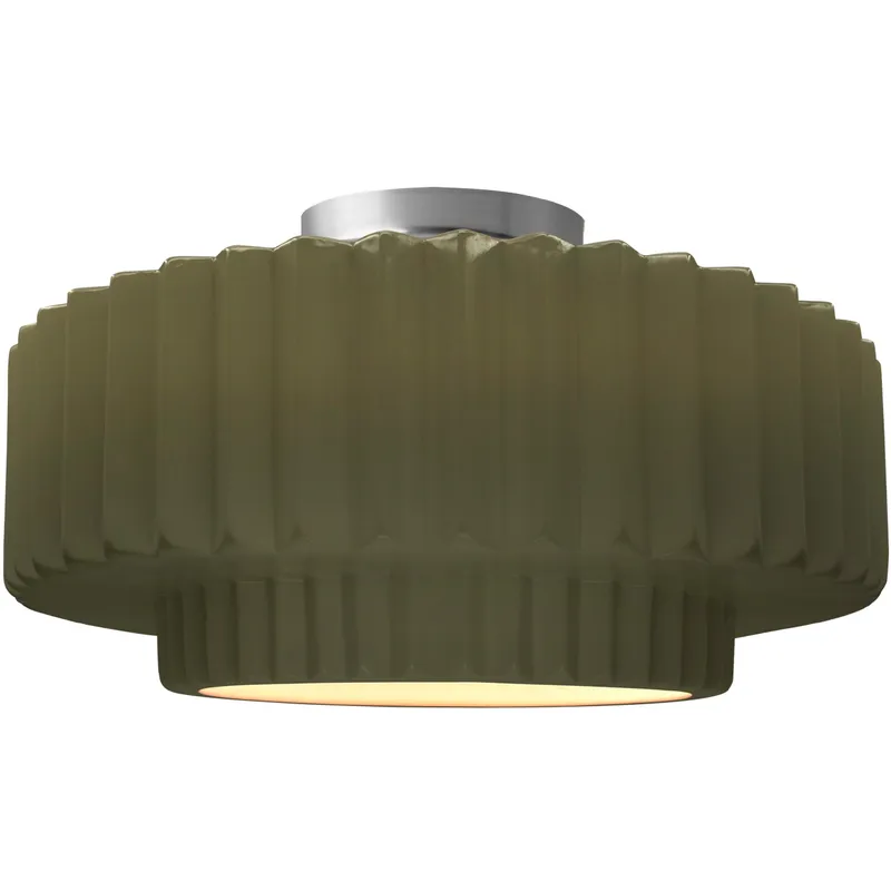 Radiance Collection - Pleated Tier 1 Light 14.5 inch Matte Green and Brushed Nickel Semi-Flush Ceiling Light in Replaceable Bulb, 14.5W x 7.25H, Form+Finish+Function