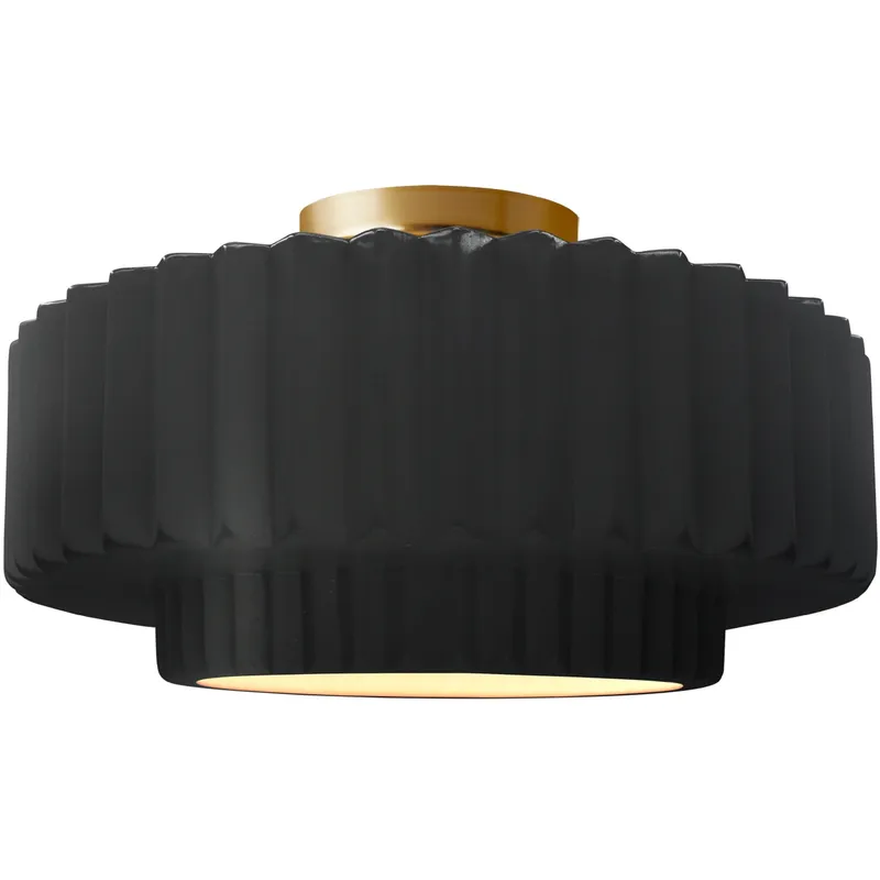 Radiance Collection - Pleated Tier LED 14.5 inch Carbon Matte Black and Brushed Brass Semi-Flush Ceiling Light in Dedicated LED, 14.5W x 7.25H, Form+Finish+Function