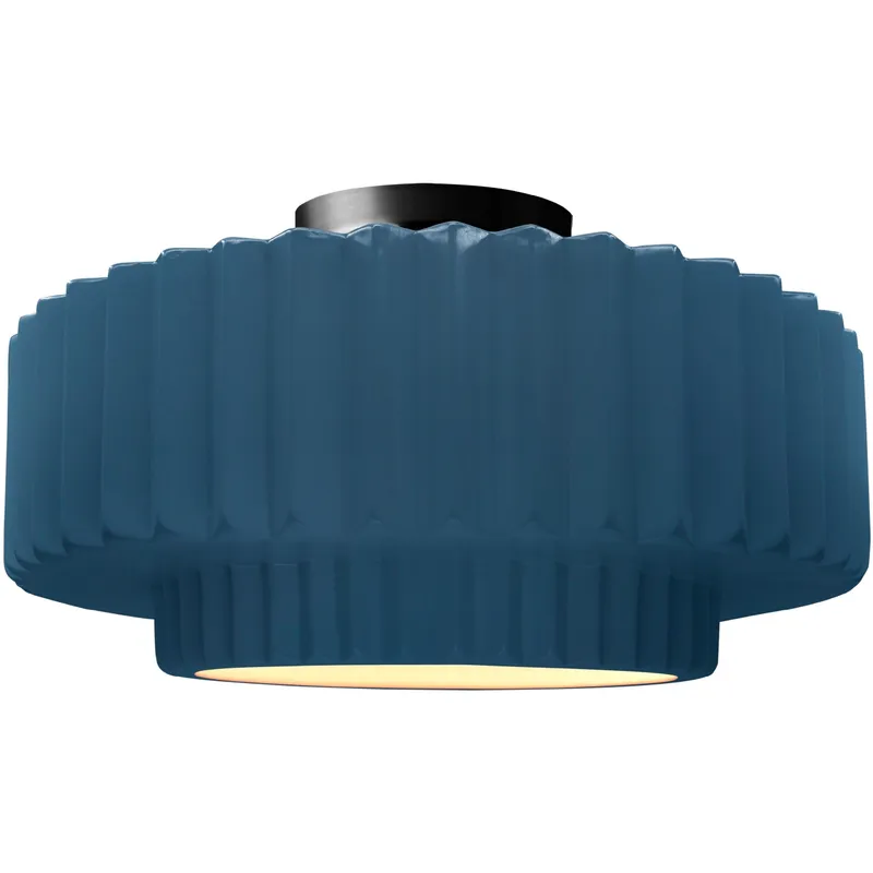 Radiance Collection - Pleated Tier 1 Light 14.5 inch Midnight Sky and Matte White and Matte Black Semi-Flush Ceiling Light in Replaceable Bulb, Midnight Sky/Matte White, 14.5W x 7.25H, Form+Finish+Function