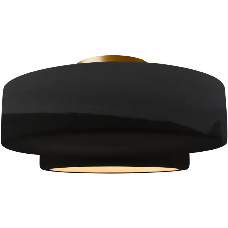 Radiance Collection - Tier LED 14.5 inch Gloss Black and Brushed Brass Semi-Flush Ceiling Light in Dedicated LED, 14.5W x 7.25H, Form+Finish+Function