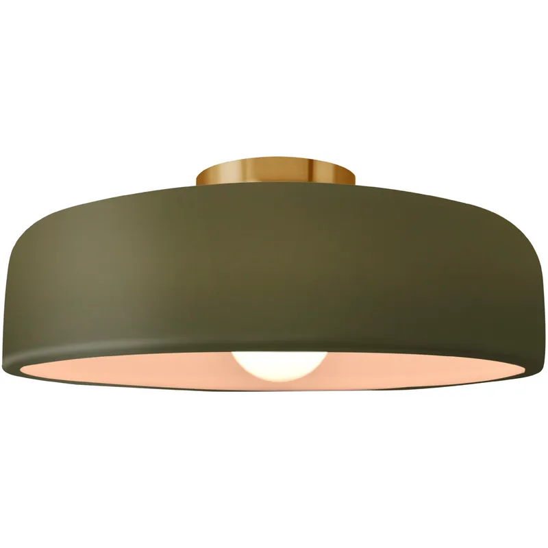 Radiance Collection - Spire LED 16 inch Matte Green and Brushed Brass Semi-Flush Ceiling Light in Dedicated LED, 16W x 6.5H, Form+Finish+Function