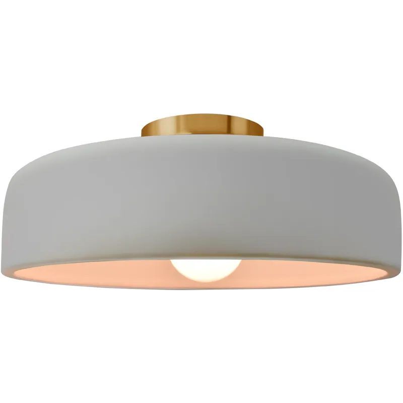 Radiance Collection - Spire 1 Light 16 inch Matte White and Brushed Brass Semi-Flush Ceiling Light in Replaceable Bulb, 16W x 6.5H, Form+Finish+Function