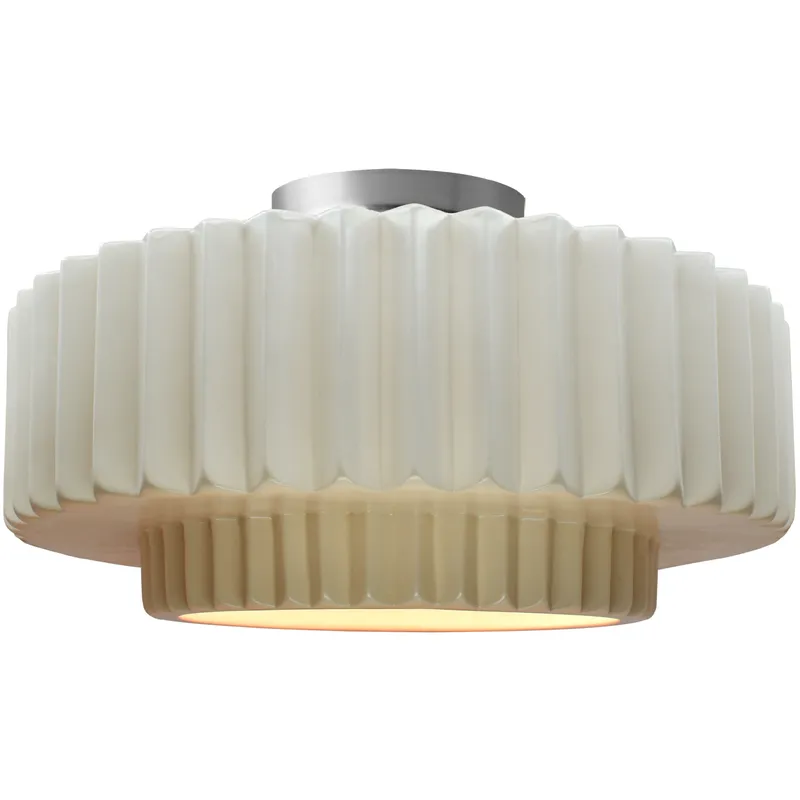 Radiance Collection - Pleated Tier LED 14.5 inch Matte White and Brushed Nickel Semi-Flush Ceiling Light in Dedicated LED, 14.5W x 7.25H, Form+Finish+Function