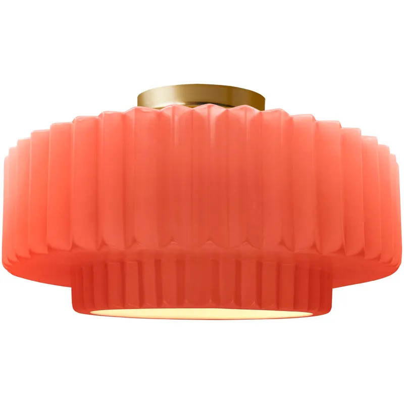 Radiance Collection - Pleated Tier LED 14.5 inch Gloss Blush and Brushed Brass Semi-Flush Ceiling Light in Dedicated LED, 14.5W x 7.25H, Form+Finish+Function