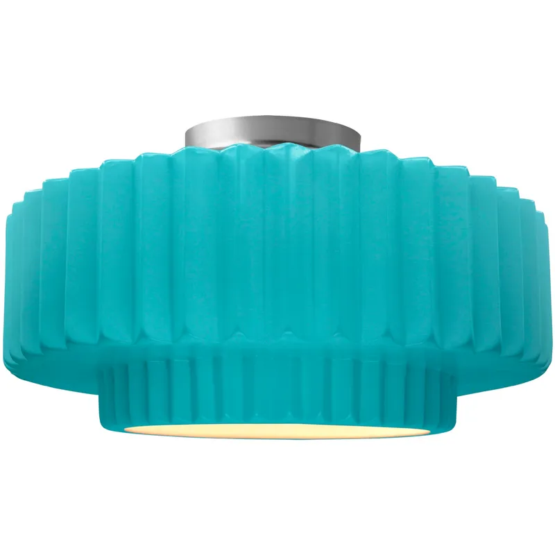 Radiance Collection - Pleated Tier 1 Light 14.5 inch Reflecting Pool and Brushed Nickel Semi-Flush Ceiling Light in Replaceable Bulb, 14.5W x 7.25H, Form+Finish+Function