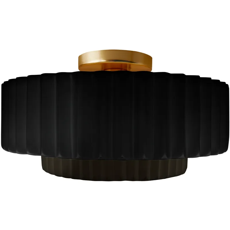 Radiance Collection - Pleated Tier LED 14.5 inch Gloss Black and Matte White and Brushed Brass Semi-Flush Ceiling Light in Dedicated LED, Gloss Black/Matte White, 14.5W x 7.25H, Form+Finish+Function