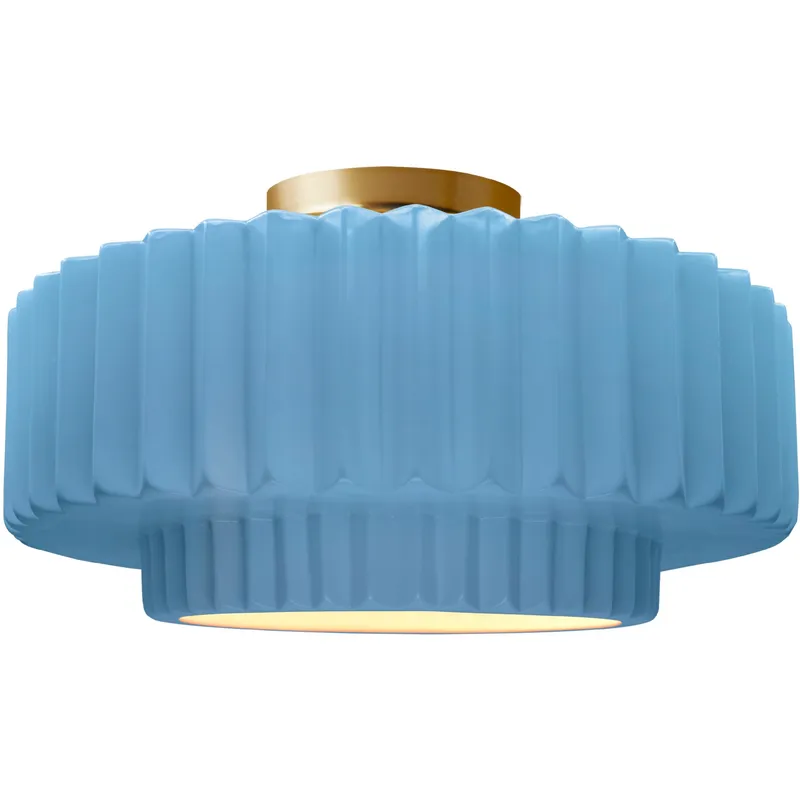Radiance Collection - Pleated Tier LED 16.5 inch Sky Blue and Brushed Brass Semi-Flush Ceiling Light in Dedicated LED, 16.5W x 8H, Form+Finish+Function