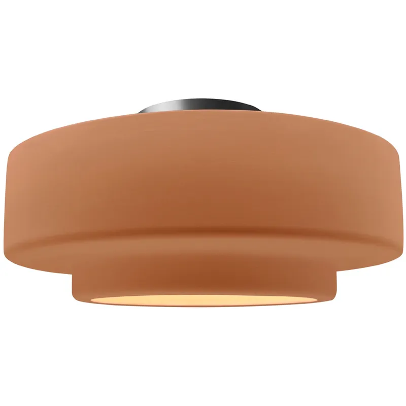 Radiance Collection - Tier 1 Light 14.5 inch Adobe and Brushed Nickel Semi-Flush Ceiling Light in Replaceable Bulb, 14.5W x 7.25H, Form+Finish+Function