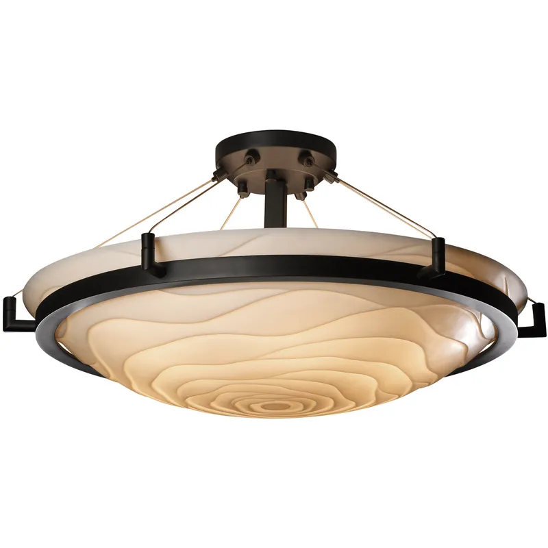 Porcelina 6 Light 27 inch Matte Black Semi-Flush Bowl Ceiling Light in Bamboo, Incandescent
