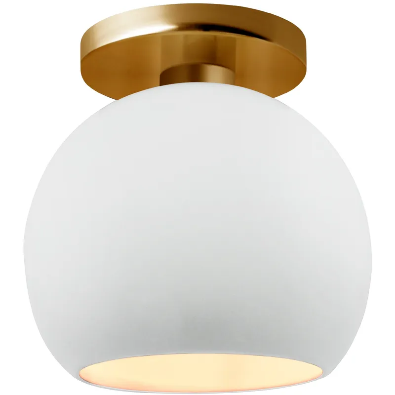 Radiance LED 10 inch Gloss White and Brushed Brass Semi Flush Ceiling Light