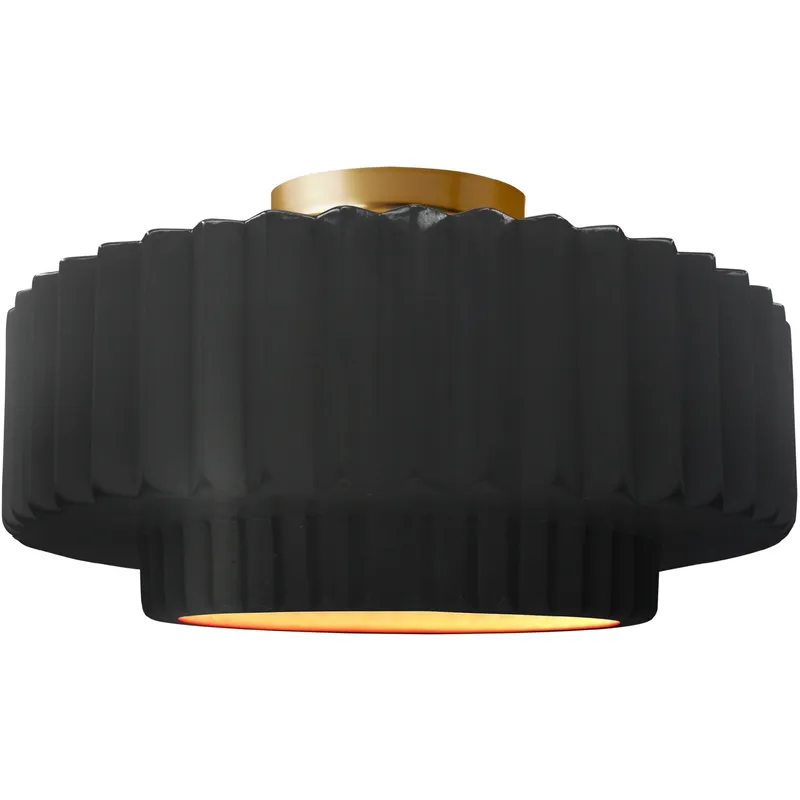 Radiance Collection - Pleated Tier LED 16.5 inch Carbon Matte Black and Champagne Gold and Brushed Brass Semi-Flush Ceiling Light in Dedicated LED, Carbon Matte Black/Champagne Gold, 16.5W x 8H, Form+Finish+Function