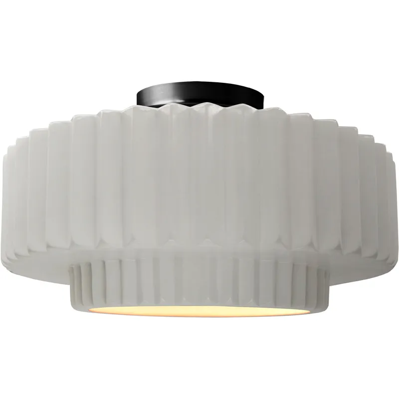 Radiance Collection - Pleated Tier LED 16.5 inch Bisque and Matte Black Semi-Flush Ceiling Light in Dedicated LED, 16.5W x 8H, Form+Finish+Function