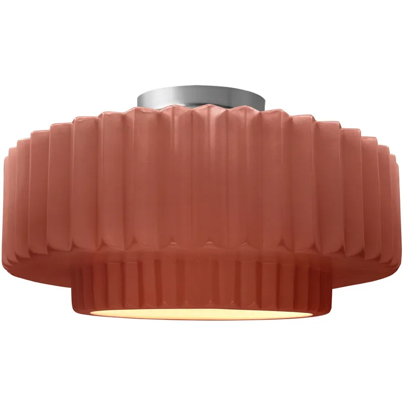 Radiance Collection - Pleated Tier 1 Light 14.5 inch Canyon Clay and Brushed Nickel Semi-Flush Ceiling Light in Replaceable Bulb, 14.5W x 7.25H, Form+Finish+Function