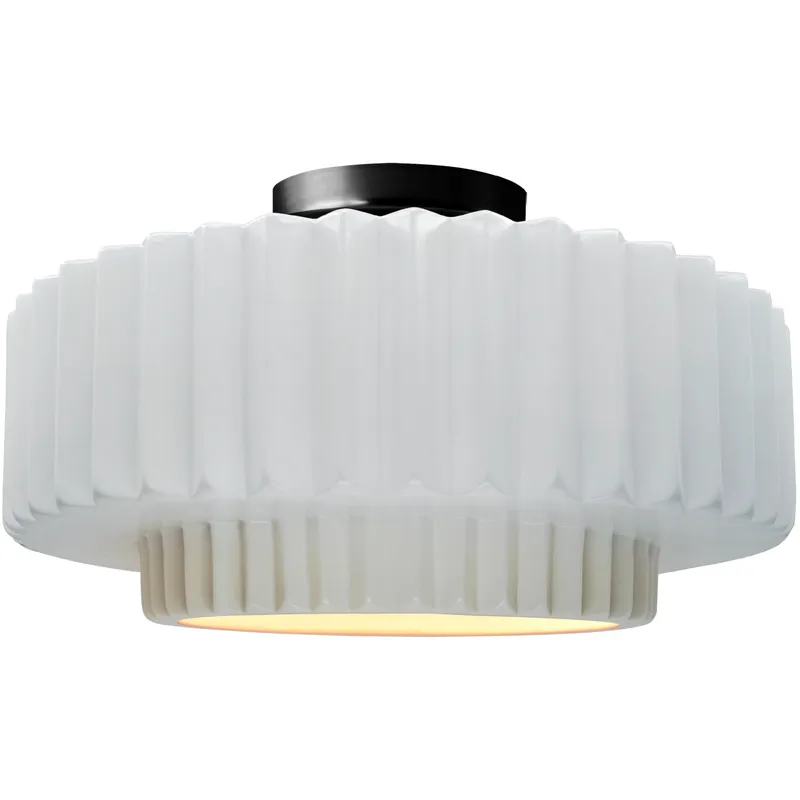 Radiance Collection - Pleated Tier 1 Light 16.5 inch Gloss White and Matte Black Semi-Flush Ceiling Light in Replaceable Bulb, Gloss White (outside and inside of fixture), 16.5W x 8H, Form+Finish+Function