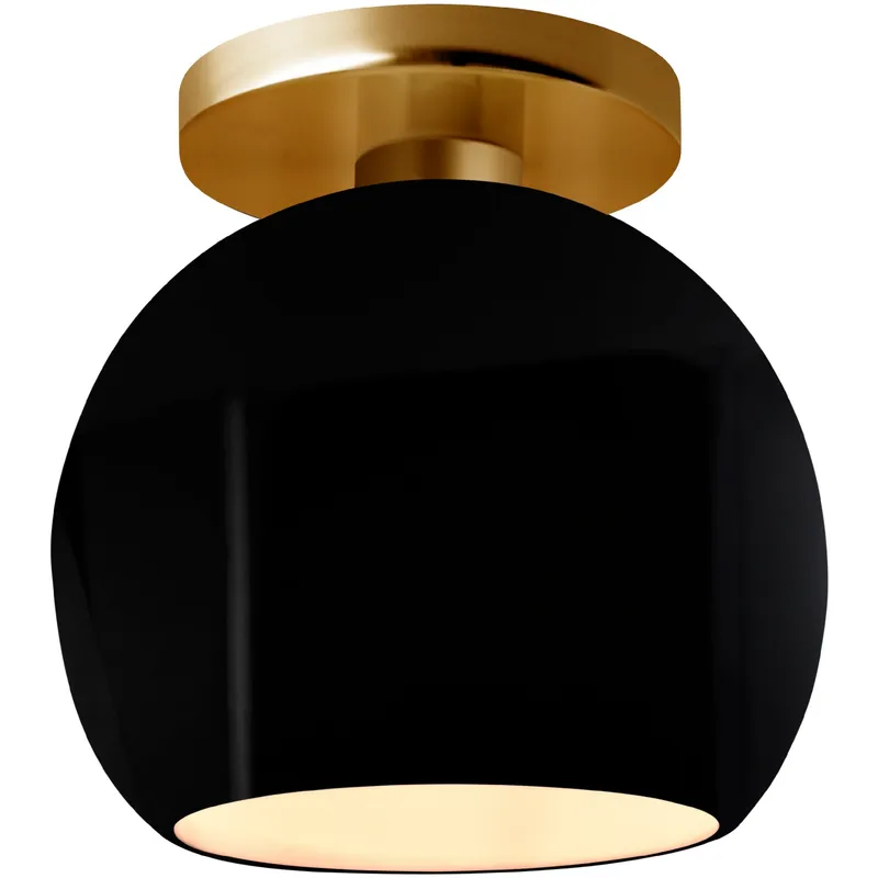 Radiance LED 10 inch Gloss Black and Brushed Brass Semi Flush Ceiling Light