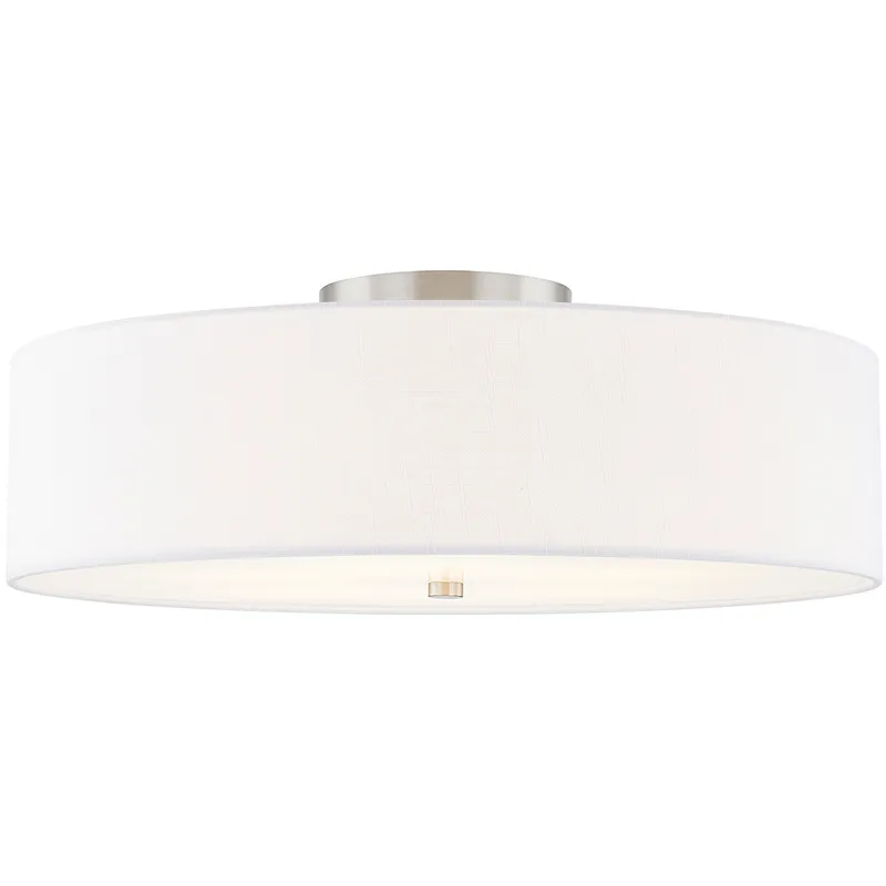 Textile Collection 6 Light 30 inch Brushed Nickel Semi Flush Ceiling Light in White, Classic Family