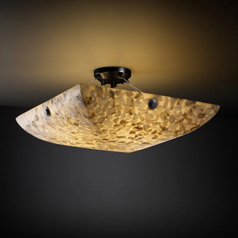 Alabaster Rocks 3 Light 21 inch Matte Black Semi-Flush Bowl Ceiling Light in Concentric Circles, Square Bowl, Incandescent