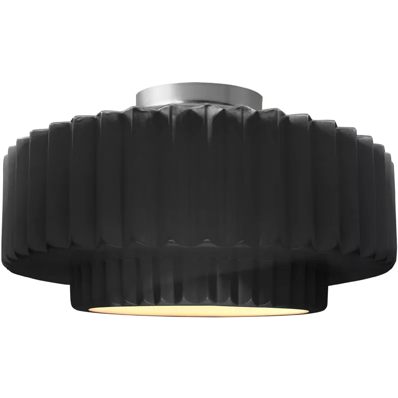 Radiance Collection - Pleated Tier 1 Light 14.5 inch Gloss Black and Matte White and Brushed Nickel Semi-Flush Ceiling Light in Replaceable Bulb, Gloss Black/Matte White, 14.5W x 7.25H, Form+Finish+Function