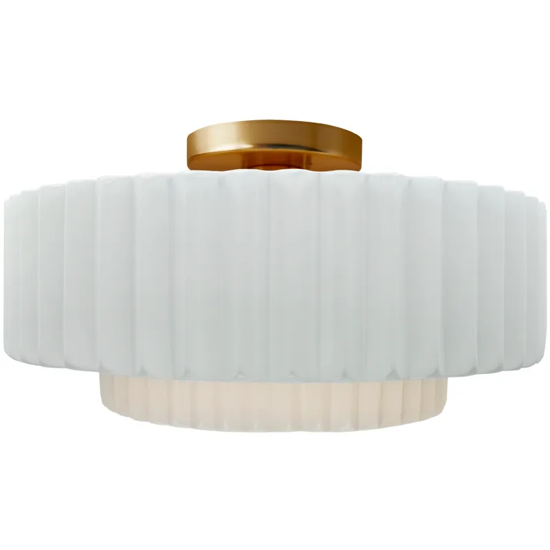 Radiance Collection - Pleated Tier LED 14.5 inch Gloss White and Brushed Brass Semi-Flush Ceiling Light in Dedicated LED, 14.5W x 7.25H, Form+Finish+Function