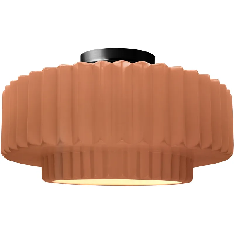 Radiance Collection - Pleated Tier LED 16.5 inch Adobe and Matte Black Semi-Flush Ceiling Light in Dedicated LED, 16.5W x 8H, Form+Finish+Function