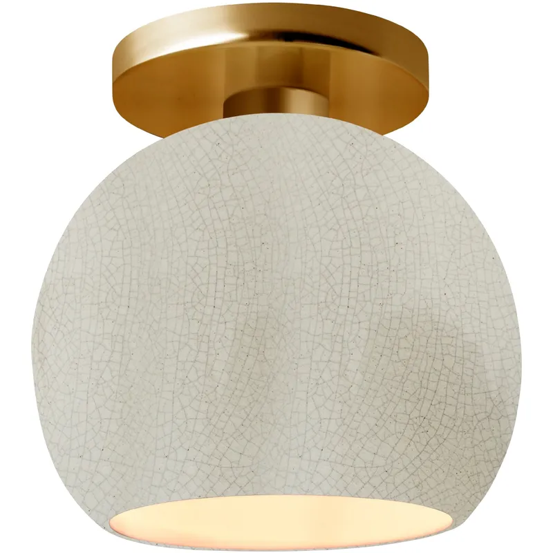 Radiance LED 10 inch White Crackle and Brushed Brass Semi Flush Ceiling Light