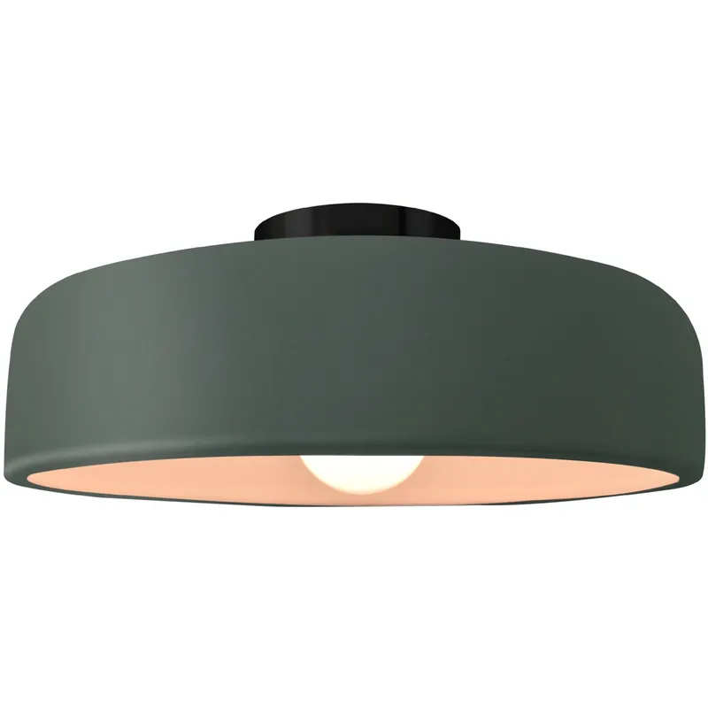 Radiance Collection - Spire 1 Light 13 inch Pewter Green and Matte Black Semi-Flush Ceiling Light in Replaceable Bulb, 13W x 6H, Form+Finish+Function