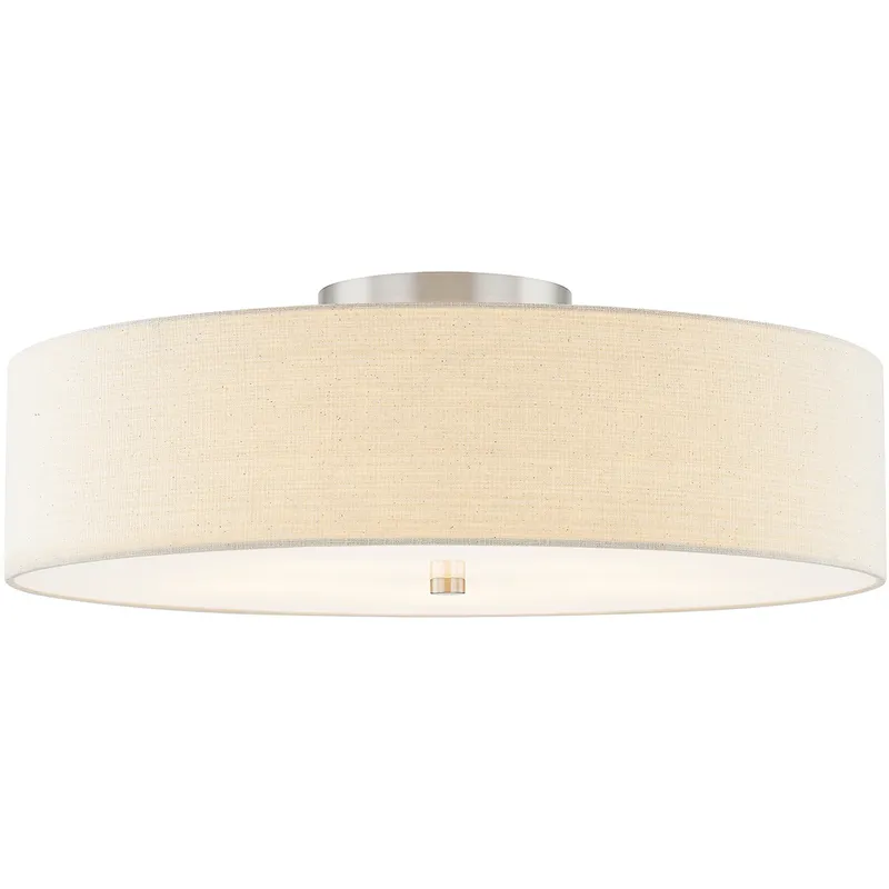 Textile Collection 6 Light 30 inch Brushed Nickel Semi Flush Ceiling Light in Cream (CandleAria), Classic Family