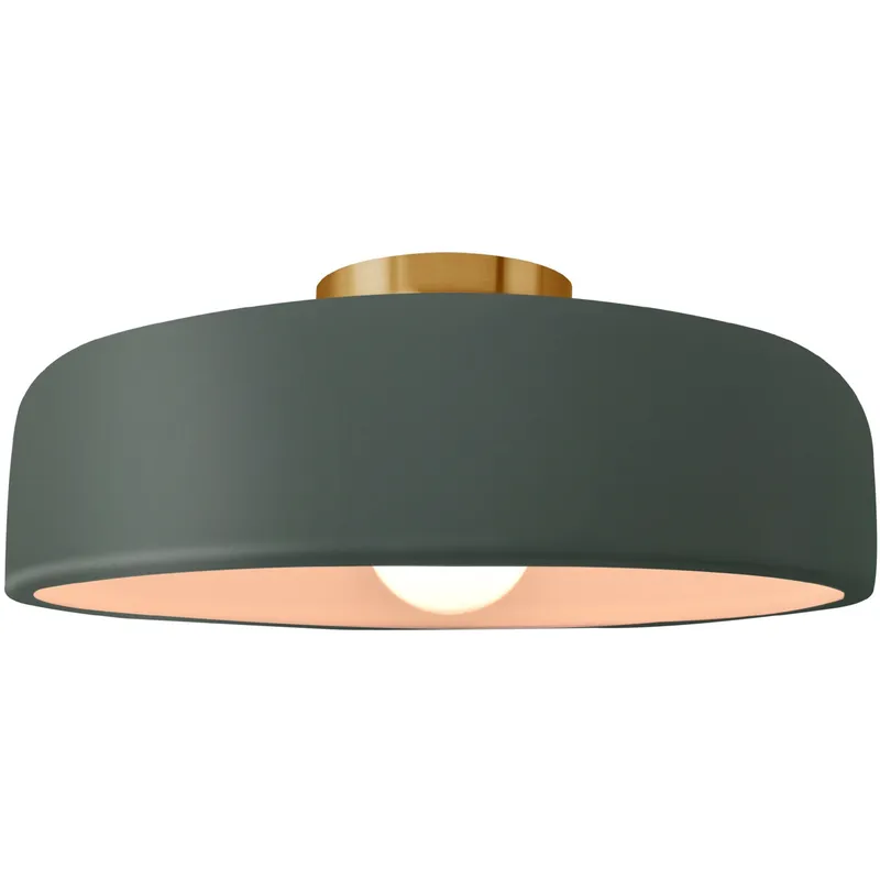 Radiance Collection - Spire 1 Light 13 inch Pewter Green and Brushed Brass Semi-Flush Ceiling Light in Replaceable Bulb, 13W x 6H, Form+Finish+Function