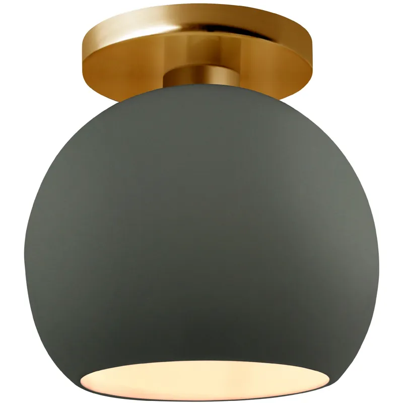 Radiance 1 Light 10 inch Pewter Green and Brushed Brass Semi Flush Ceiling Light