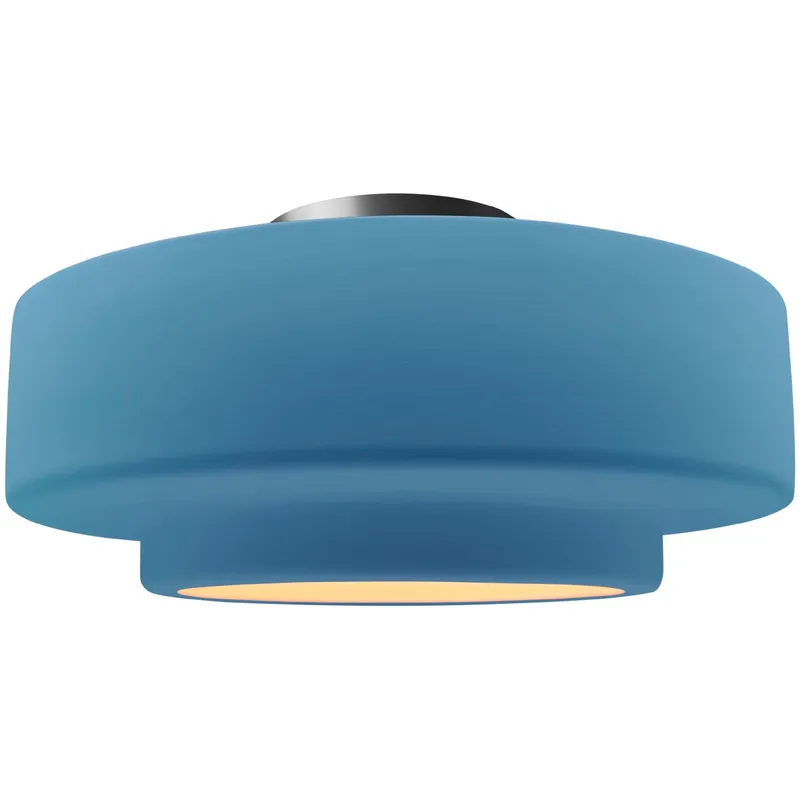 Radiance Collection - Tier 1 Light 14.5 inch Sky Blue and Brushed Nickel Semi-Flush Ceiling Light in Replaceable Bulb, 14.5W x 7.25H, Form+Finish+Function