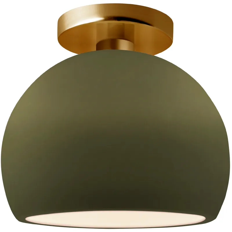 Radiance LED 7 inch Matte Green and Brushed Brass Semi Flush Ceiling Light