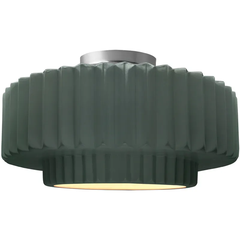 Radiance Collection - Pleated Tier 1 Light 14.5 inch Pewter Green and Brushed Nickel Semi-Flush Ceiling Light in Replaceable Bulb, 14.5W x 7.25H, Form+Finish+Function