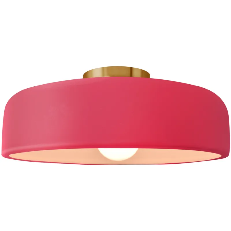 Radiance Collection - Spire LED 16 inch Cerise and Brushed Brass Semi-Flush Ceiling Light in Dedicated LED, 16W x 6.5H, Form+Finish+Function