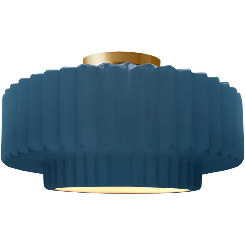 Radiance Collection - Pleated Tier 1 Light 14.5 inch Midnight Sky and Matte White and Brushed Brass Semi-Flush Ceiling Light in Replaceable Bulb, Midnight Sky/Matte White, 14.5W x 7.25H, Form+Finish+Function