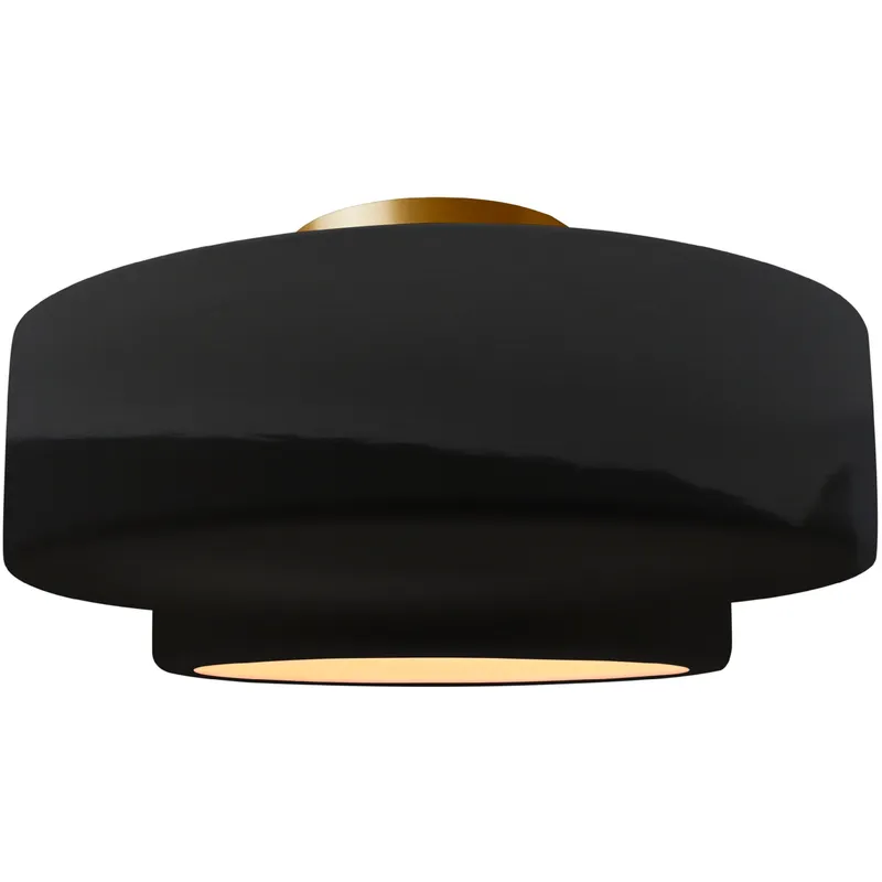 Radiance Collection - Tier 1 Light 16.5 inch Gloss Black and Brushed Brass Semi-Flush Ceiling Light in Replaceable Bulb, 16.5W x 8H, Form+Finish+Function