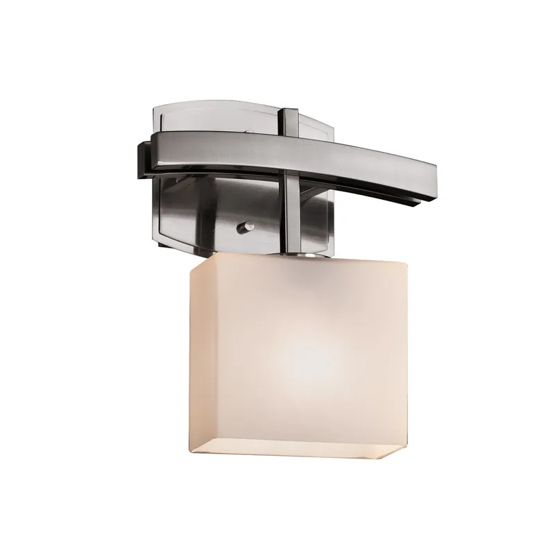 Fusion Wall Sconce Wall Light in Brushed Nickel, Rectangle, Incandescent, Opal Fusion