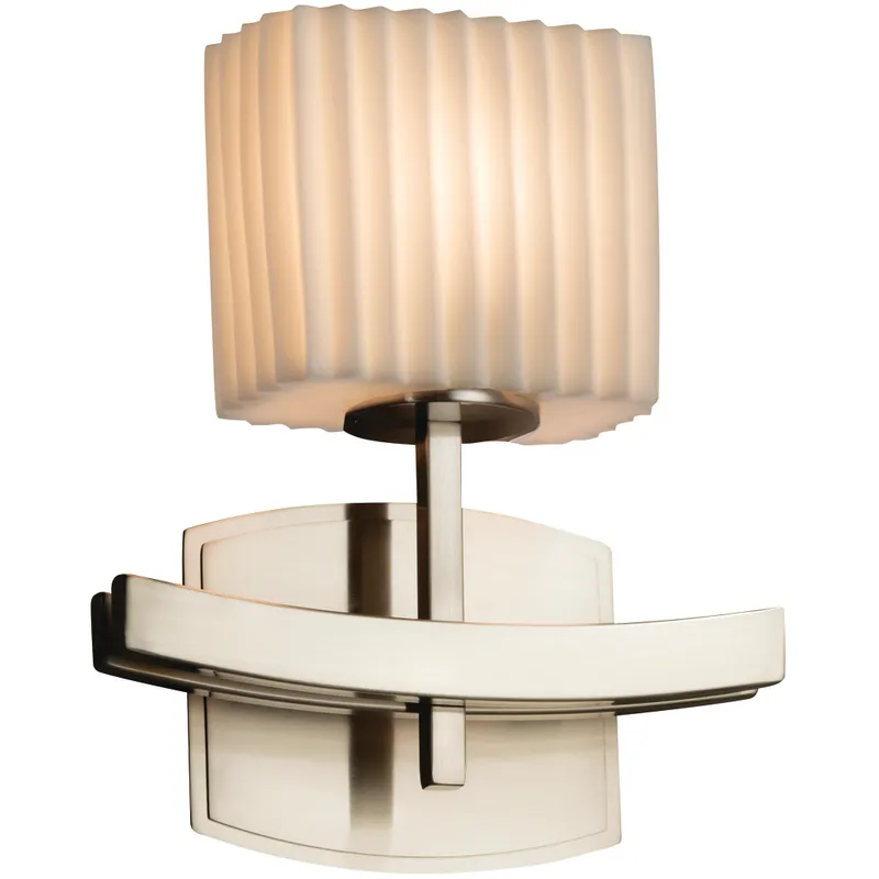 Porcelina Wall Sconce Wall Light in Brushed Nickel, Pleats, Incandescent