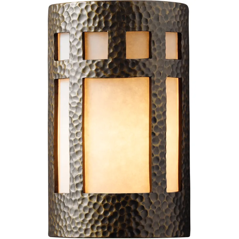 Ambiance LED 6 inch Hammered Polished Brass Wall Sconce Wall Light in Hammered Brass, 1000 Lm LED, White Styrene, Small