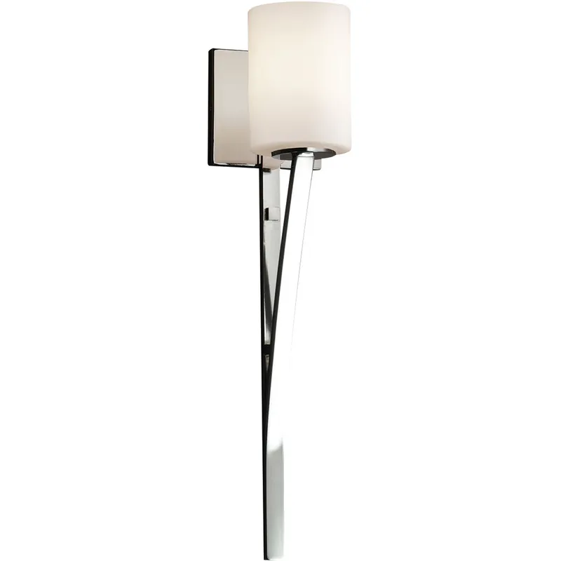 Fusion Wall Sconce Wall Light in Polished Chrome, Cylinder with Flat Rim, Incandescent, Opal Fusion