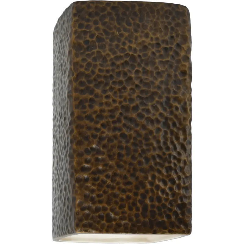 Ambiance Rectangle LED 5.25 inch Hammered Polished Brass Wall Sconce Wall Light, Small