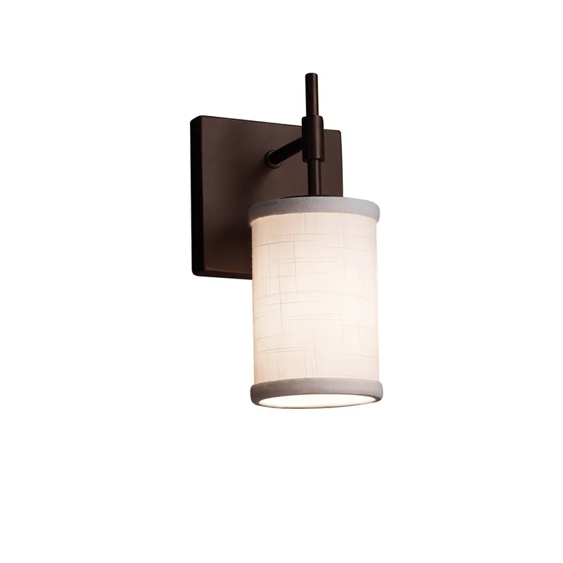 Textile Wall Sconce Wall Light in Dark Bronze, White, Cylinder with Flat Rim, Incandescent
