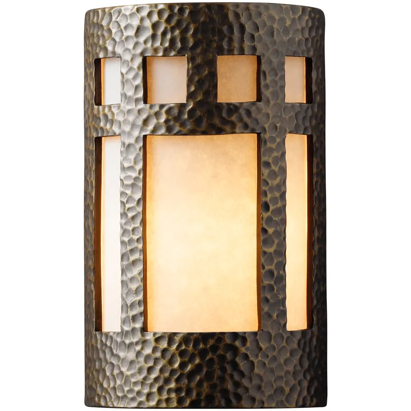 Ambiance LED 8 inch Hammered Polished Brass Wall Sconce Wall Light in Hammered Brass, 1000 Lm LED, Large
