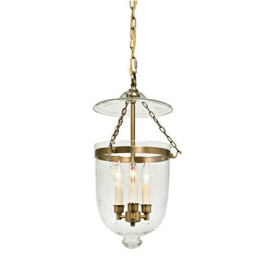 Hundi 3 Light 11 inch Rubbed Brass Bell Jar Pendant Ceiling Light in Satin Brass