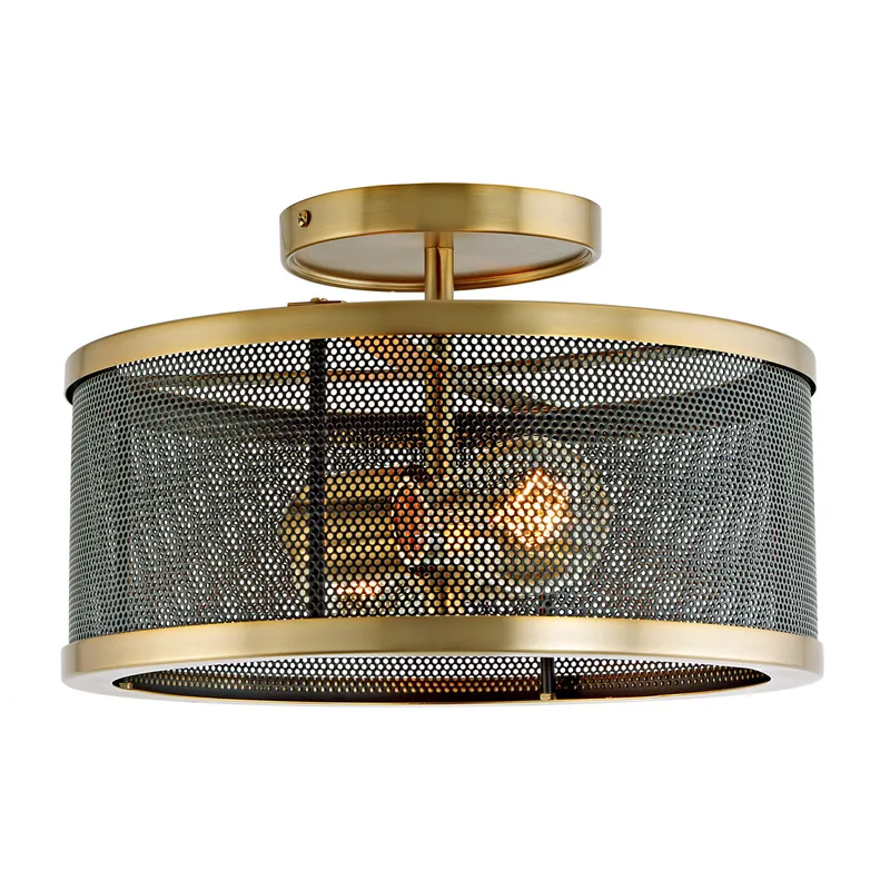 Wellington 2 Light 12 inch Satin Brass and Black Semi Flush Mount Ceiling Light