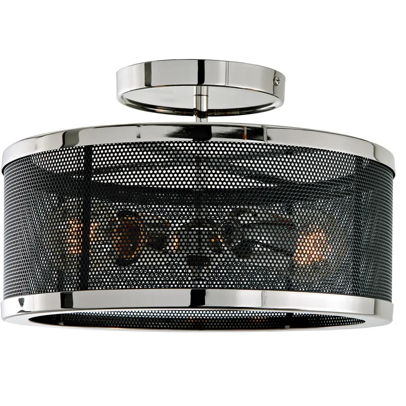Wellington 2 Light 11.75 inch Polished Nickel and Black Semi Flush Mount Ceiling Light