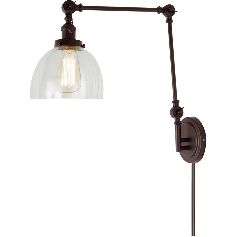 Soho 35 inch 100 watt Oil Rubbed Bronze Swing Arm Wall Sconce Wall Light in Clear Mouth Blown