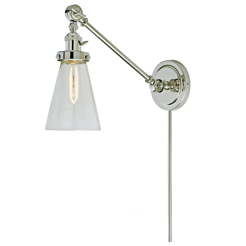 Soho Barclay 24 inch 100 watt Polished Nickel Swing Arm Wall Sconce Wall Light in Clear Glass, Double Swivel