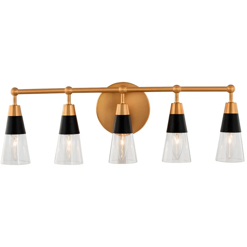 Ponti 5 Light 24 inch Matte Black with New Brass Bath Vanity Light Wall Light