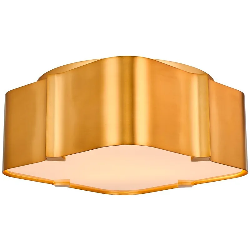 Lotus 3 Light 14 inch Winter Brass Flush Mount Ceiling Light